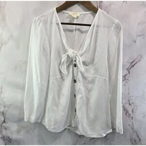 Anthropologie Shirt Womens Large 14 White Button Tie Knot Linen Maeve Long